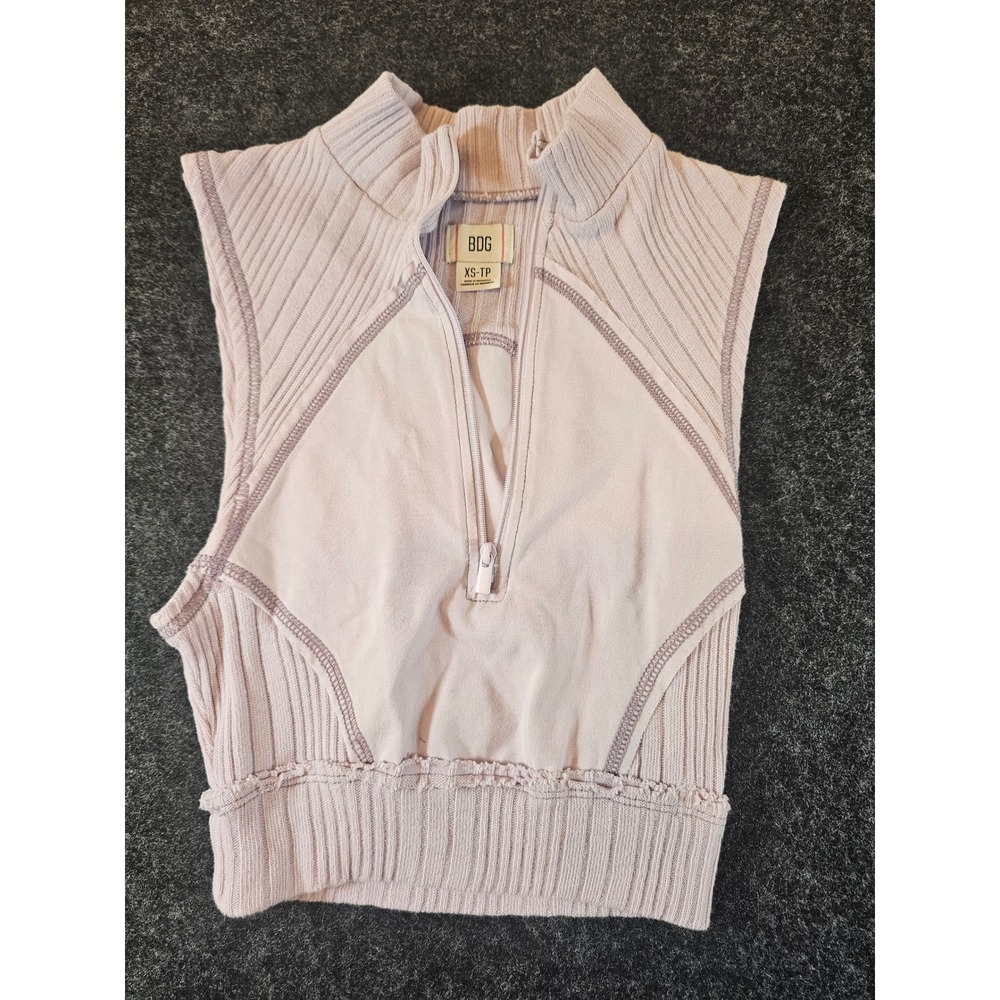 Urban Outfitters BDG Quarter Zip Tank Top Women XS Pink Ribbed Crop Fitted